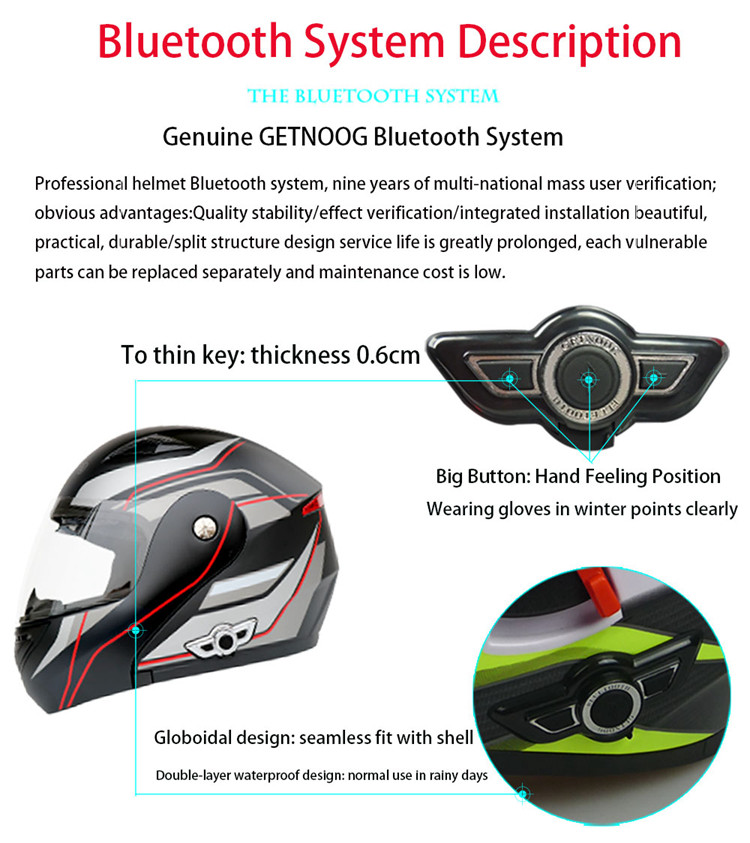 Flip up Dual Lens full face Motorcycle Helmet with Built-in Integrated Bluetooth Intercom system