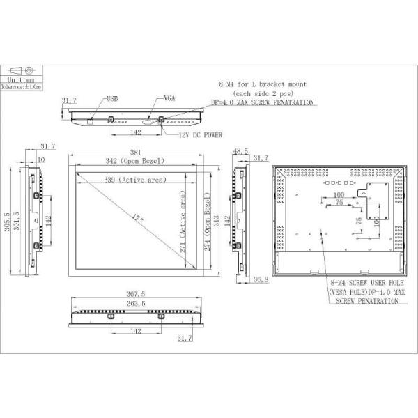 1024×768 Infrared Touch Monitor , LCD Touchscreen 17 Inch For ATM Kiosks