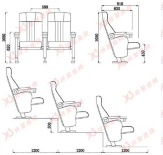 Moveable Armrest Audience Seating Chairs Flame Retardant Fabric ISO