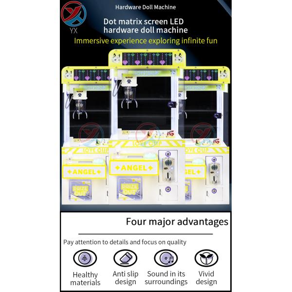 Yellow Coin-Operated LED Desktop Hardware Claw Arcade Machine