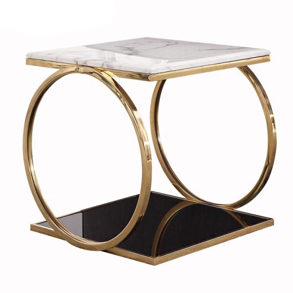 Quality Unique design stanieless steel base tempered glass top side table square end table for hotel home for sale