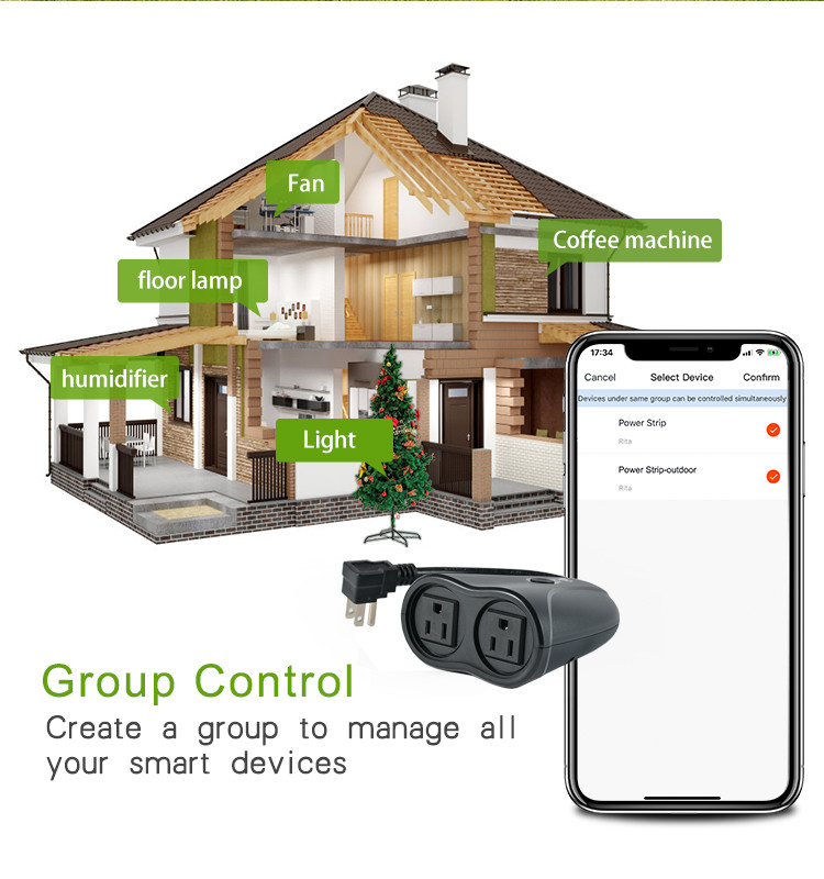 2 Sockets WIFI Smart Plug Home Wireless Remote Control Timer Compatible With Alexa Google
