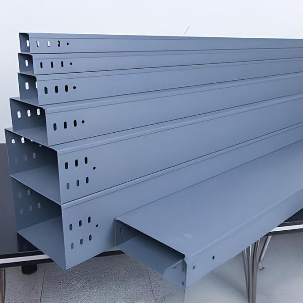 Close-up view of slot type cable tray structure