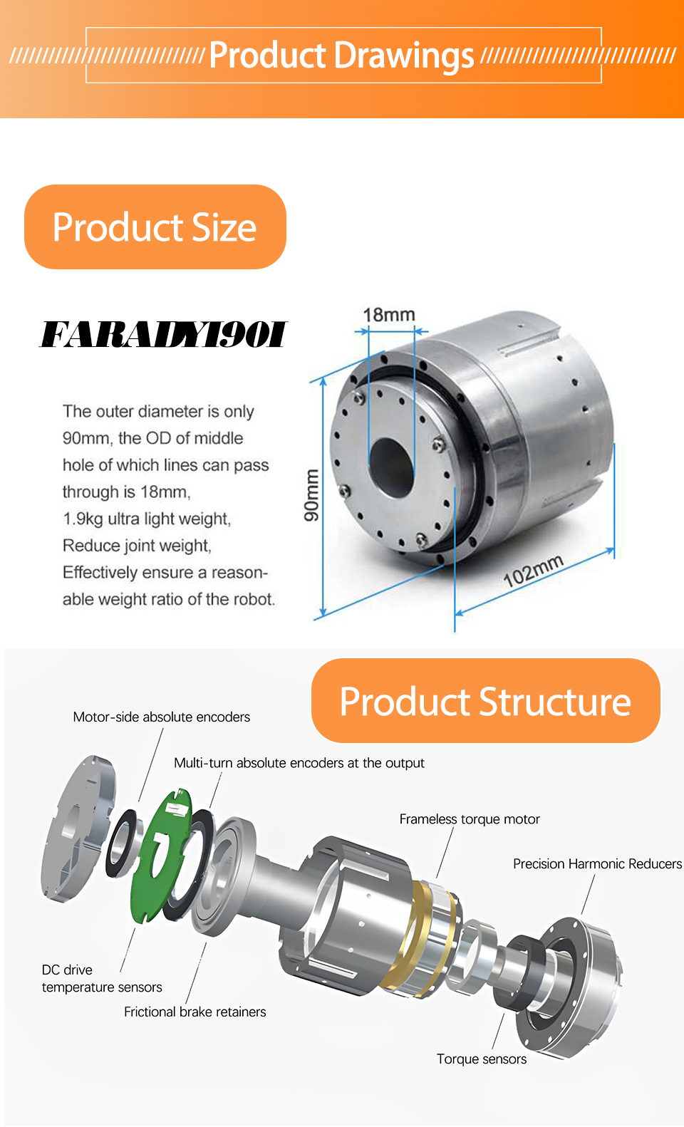 Faradyi High-quality High Torque Small Size Harmonic Motor Straight Reducer Gear Servo With Driver RS485 Ethercat Can For Robot