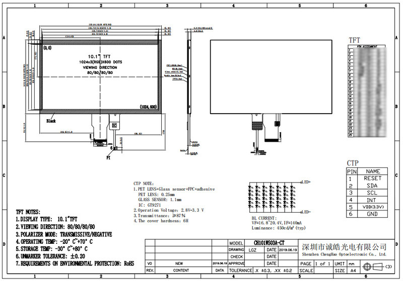 10.1" LCD Touch Screen 1024x600 101 Touch Screen With Capacitive Touch