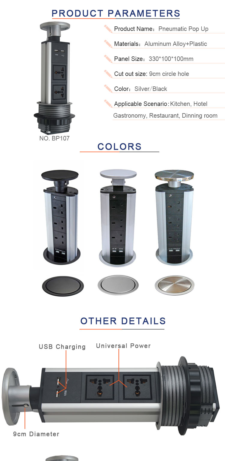 Pop Up Desktop Socket for Kitchen Worktop/ Tabletop Power Outlet with US Power