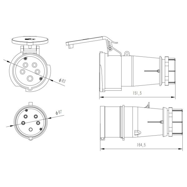 IP44 Industrial 5Pin 32A Red Socket Male Female Plug Coupler IP44 Industrial Socket 5P 220-380V Female Male Socket