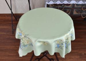 Chemical Fiber Light Green Table Cloth , Embroidered Square Table Cloths