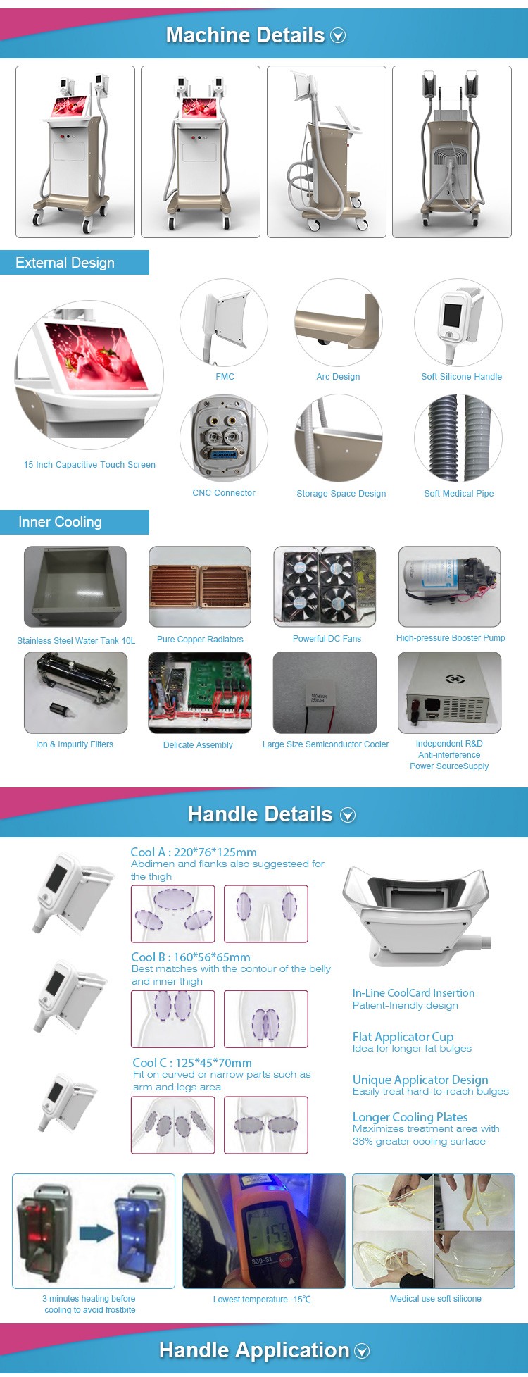 15 inch touch screen 1800w 2 handles body slimming cool sculpting machine 