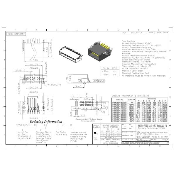 1.27mm Pitch High Speed Board To Board Connector Right Angle 90° SMT Type 10.00mm Length Floating Design