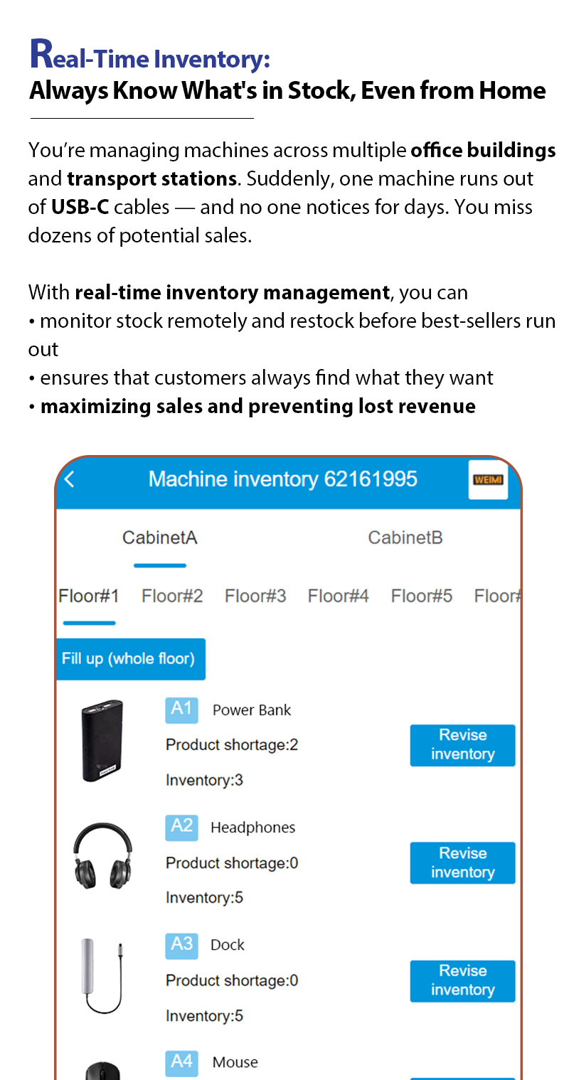 Self-Service Electronics Vending Machine for Charging Cables Phone Accessories Tech Essentials 24/7