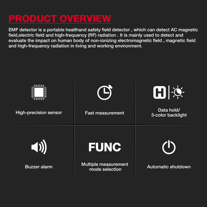 HT627 EMF Meter Professional Electromagnetic Field Radiation Detector Handheld Portable Radio Frequency Warn Meter