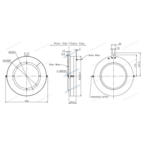 Machine Tool Slip Ring With Through Bore 200mm And High Voltage 3500V