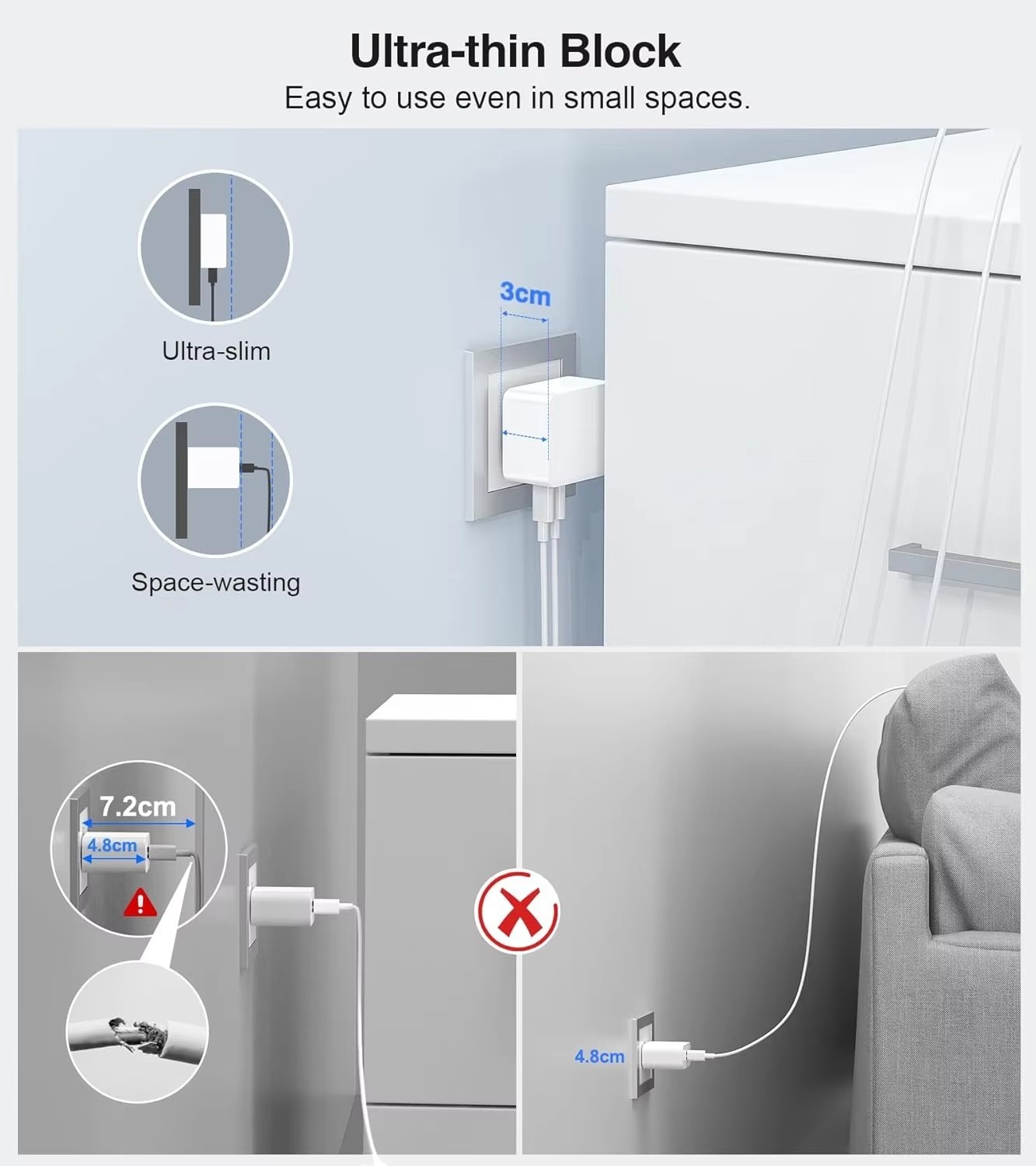 40W 4-Port USB C Wall Charger With Thin Flat Fast Charger Cube PD QC Adapter And Wall Plug For Microphone USB Type C