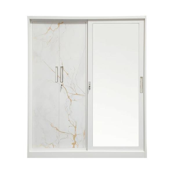 Kd Structure Lockable Sliding Door Metal Wardrobe Almirah With Mirror