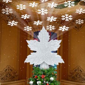 3D Glitter Maple leaf Snowflake LED Christmas Tree Topper Decorate Projector For Christmas Tree Ornament