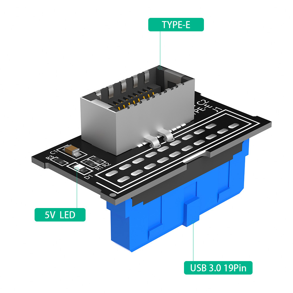 Vertical USB 3.1 Front Panel Socket Key-A Type-E to USB 3.0 for Speed Data Transfer