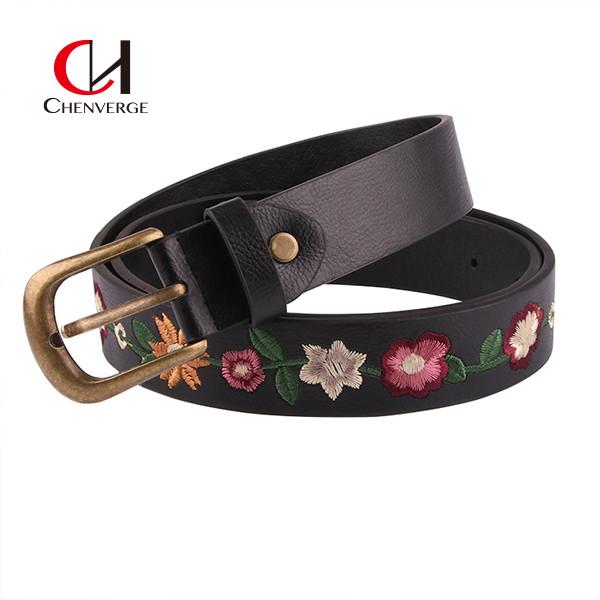 Quality Embroidered Flower Vintage Ladies Leather Belt Classical Resort Style for sale