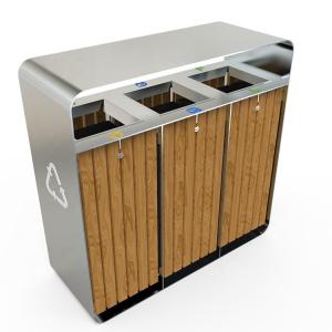 China Trash Can Outdoor Garbage waste 3 compartments Wooden Park recycle trash bin on sale