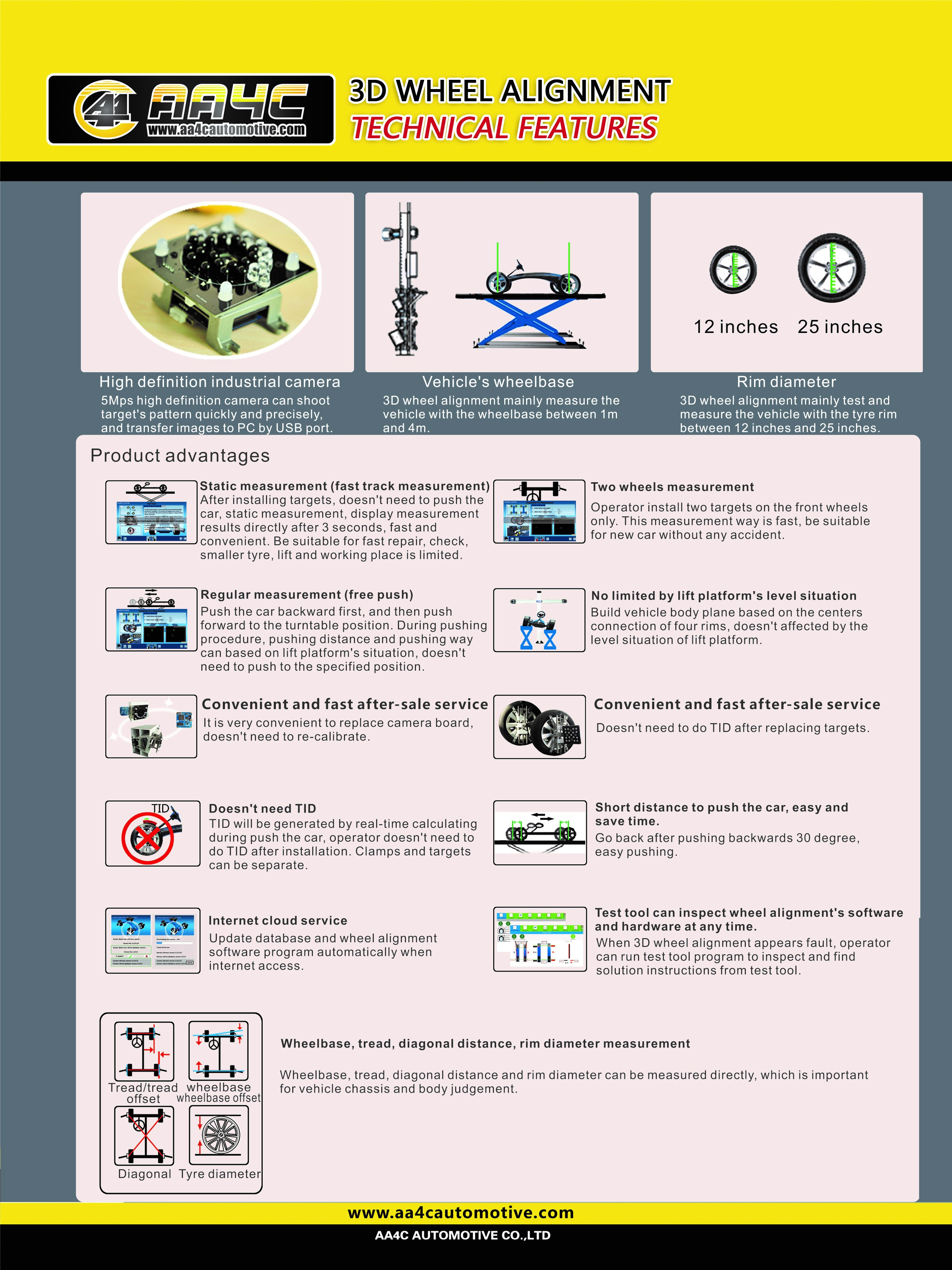 AA4C Camera Beam Manually Move + 2 Monitors Multi-Language Free Update Computer 3DWheel Alignment AA-DT111B