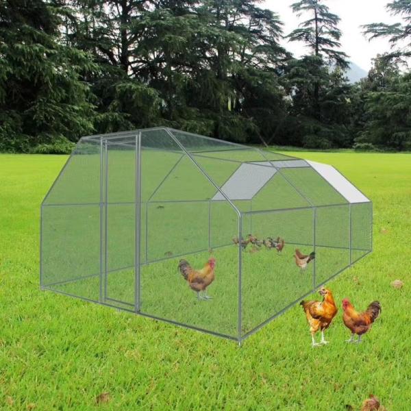 Chicken Coop Cage with Cover Galvanized Metal Walk In Chicken Cage Pen Run 10' W x 20' D x 6.67' H