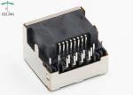 Female Right Angle RJ45 Connector With LED Pipe Latch Up Seeking PCB Thru - Hole