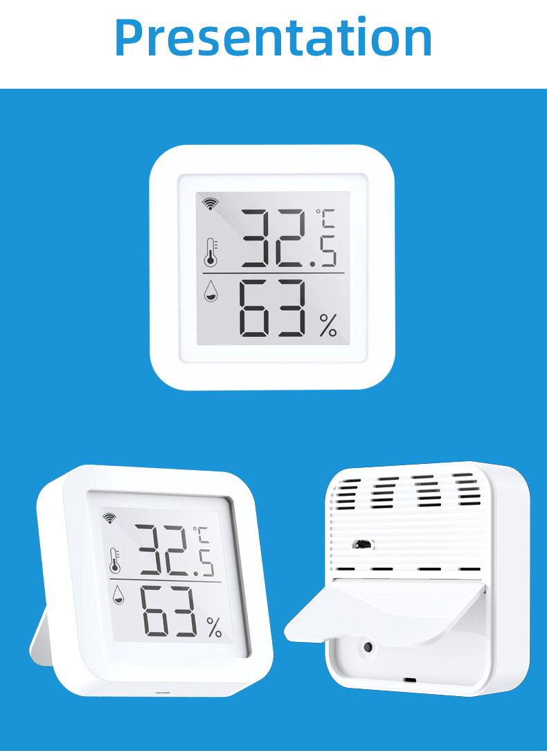 5V1A LCD Tuya Wifi Thermometer Temperature And Humidity Monitor Wifi 2.4GHz