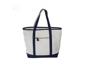 Buy cheap Durable Blue White Cotton Tote Bags Front Zipper Cotton Canvas Grocery Bags product