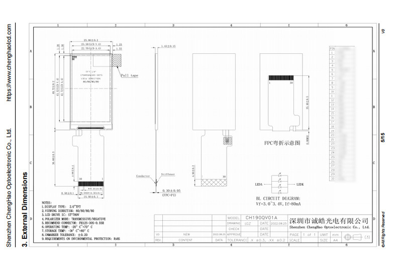 1.9 Tft Ips Lcd Display Module 170x320 Qvga MCU SPI Interface