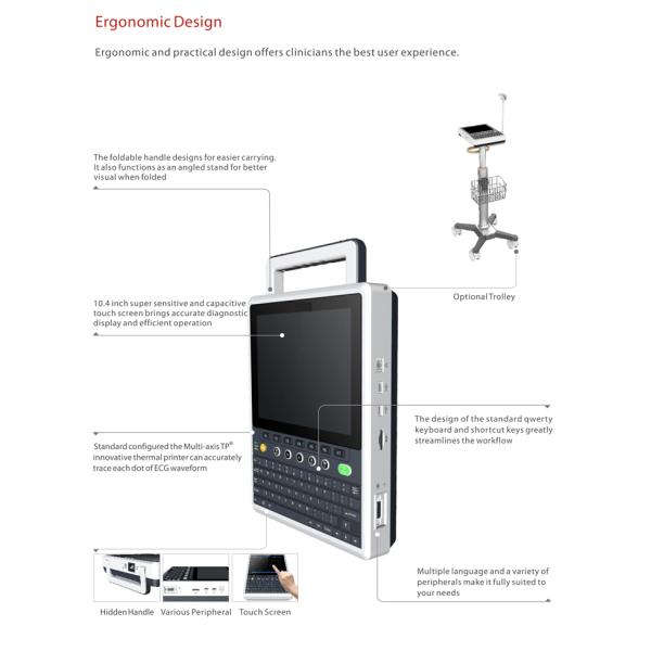 HD Display Clinic-Grade 12-Lead ECG With ST-Elevation MI Diagnosis A4 Printing PC Software Wired Wireless Connectivity