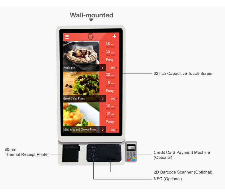 64G SSD Payment Kiosk Machine For Hotel Check In Kiosk Restaurant Self Order Payment