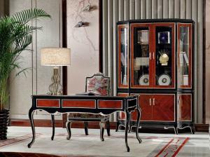 China Luxury Home office Furniture set Ebony wood Bookcase cabients and Reading desk in glossy painting with Writing chairs on sale