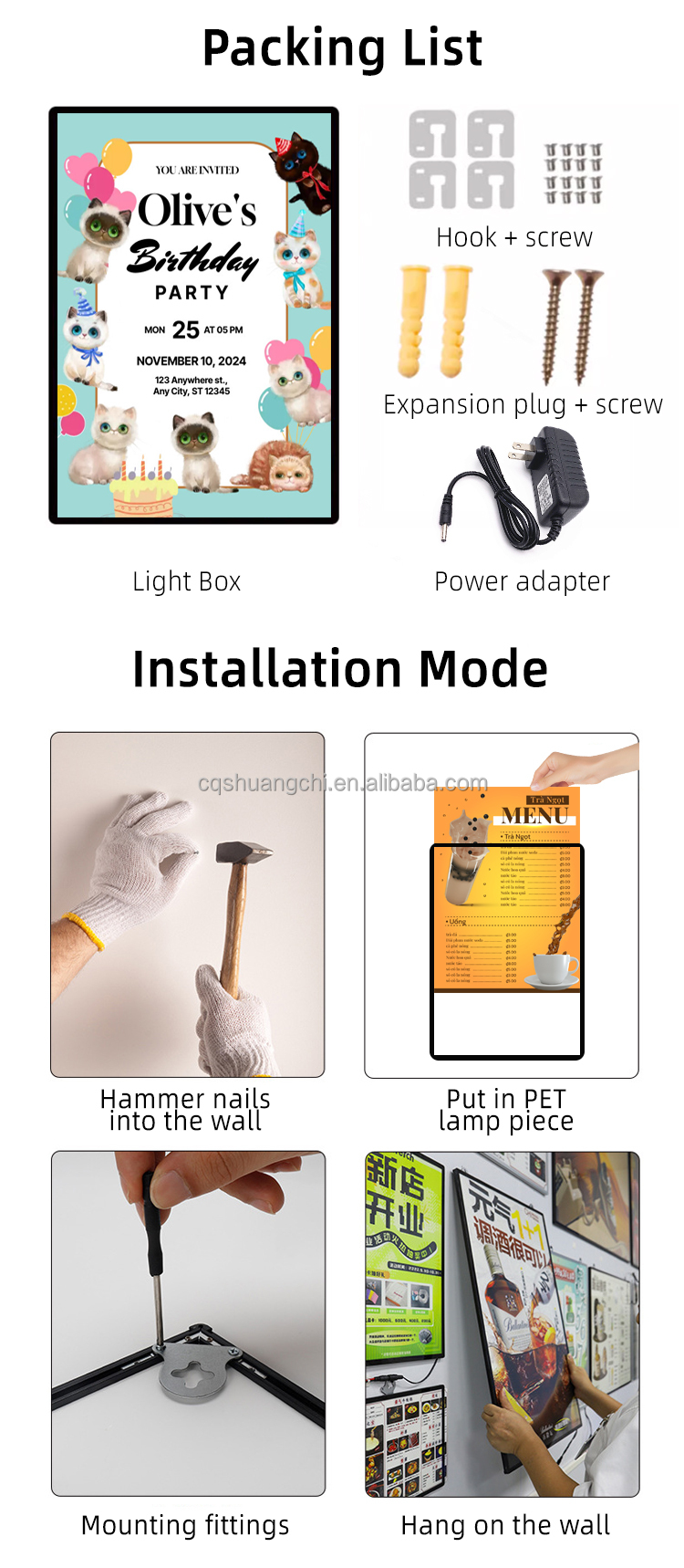 Wall Mount Installation A1 A2 A3 A4 LED Light Box for Illuminated Advertising Display
