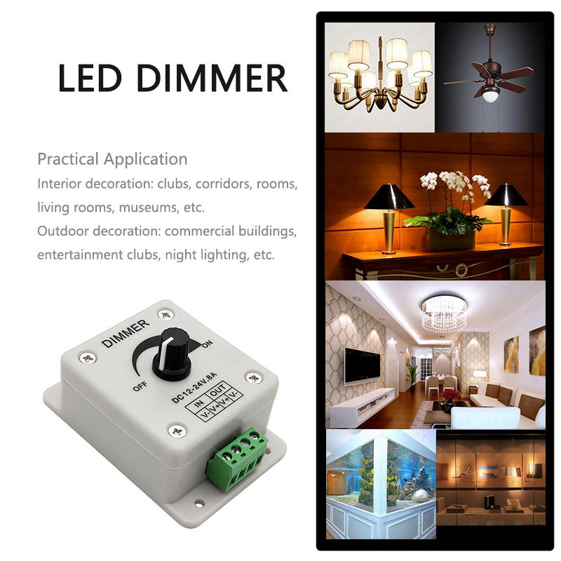 DC 12V 8A LED Controller Dimmer Switch Adjustable Brightness Single Color