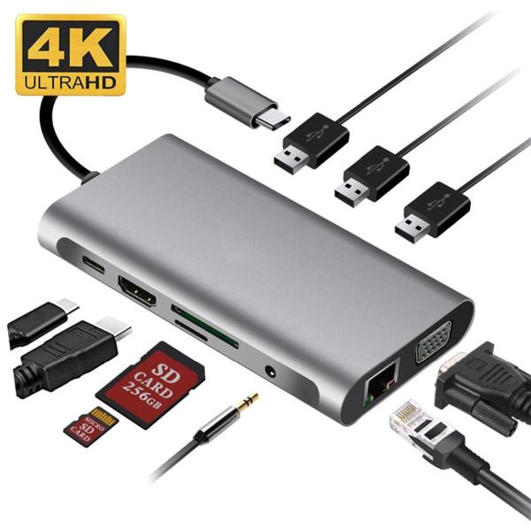 Quality 87W 10 In 1 USB C Hub HDMI Adapter Multif Docking Station 1000Mbps for sale