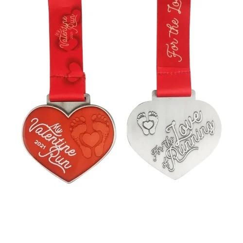 Quality Recycle Valentines’ Day Fun Run Heart Medals Personalized With Names for sale