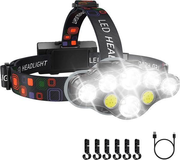 Quality Rechargeable Headlamp, 8 LED 18000 Lumen Bright Headlamp with Red Light, IPX4 Waterproof USB Headlight, Head Lamp for sale