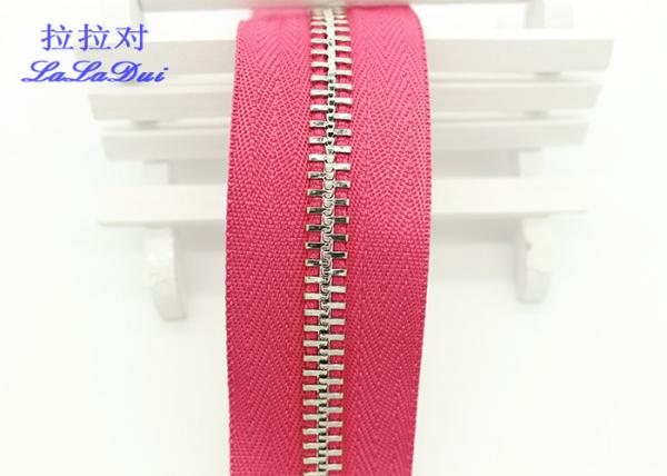Quality High Polished Gold Long Chain Zipper Pink Polyester Tape For Garments / Bags for sale