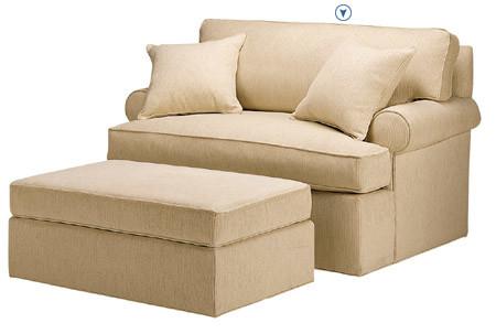 Quality Fabric Upholstered Double Chair And Ottoman With Back Cushion for sale