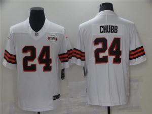 Mens Cleveland Browns #24 Nick Chubb  2021 White Retro 1946 75th Anniversary Jersey