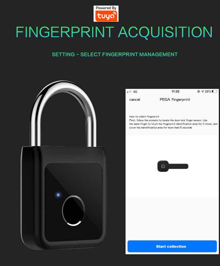 Tuya Smart Keyless Fingerprint Door Lock Phone Control Open Smart Mini