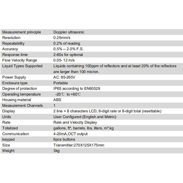 4 - 20mA OCT Output Portable Ultrasonic Flow Meter
