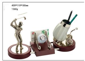 China Wooded Base Golf Trophy Cup Multi Functional With Pen Container & Clock on sale