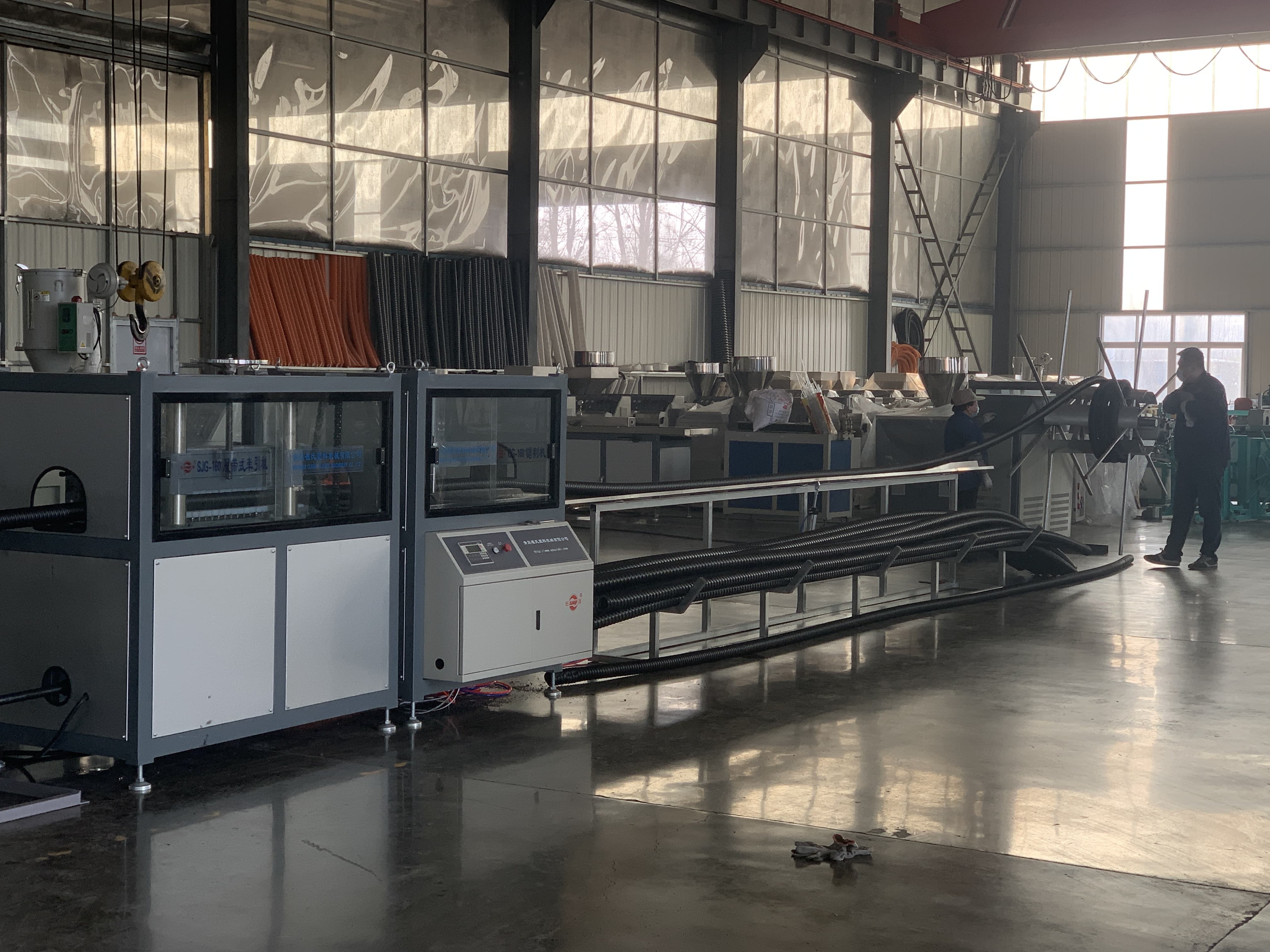 Water Cooling Spiral Pipe Extrusion Line with Winding Machine 100m/roll and Fully Automatic Grade Design
