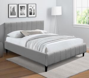 Double Grey Fabric Bed Frame With Wooden Slatted Base