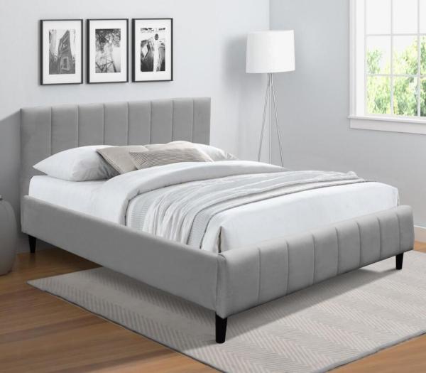 Quality Double Grey Fabric Bed Frame With Wooden Slatted Base for sale