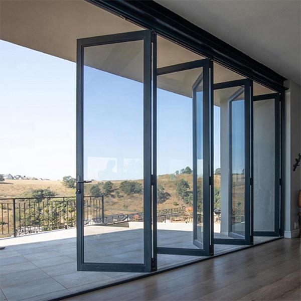 Quality Thermal Insulation Tempered Glass Patio Accordion Folding Doors For Front Garden for sale