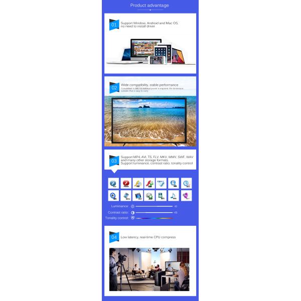 Seamless Transfer USB2.0 Video Grabber Card For Win7/8/10 IOS Android