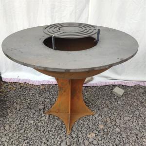 Outdoor Detachable Base Wood And Charcoal Corten Steel Fire Pit And Grill