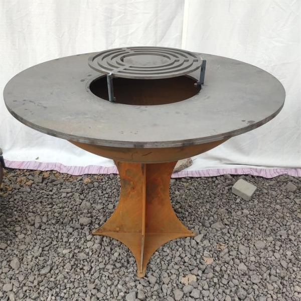 Quality Outdoor Detachable Base Wood And Charcoal Corten Steel Fire Pit And Grill for sale